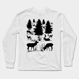 wild deer, roe deer, tree, antler, animals, forest Long Sleeve T-Shirt